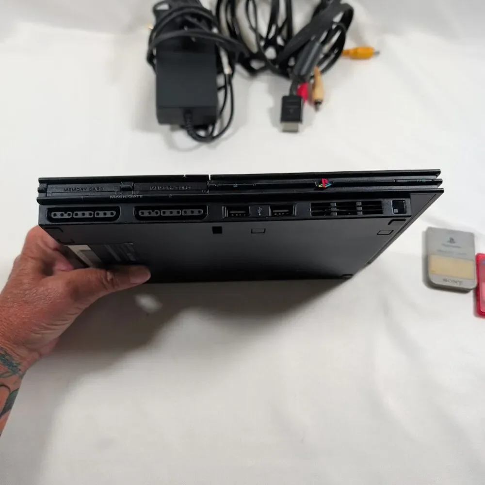 Sony PlayStation 2 PS2 Slim SCPH-75001 Console Tested OEM Cables 2 S Memory Card